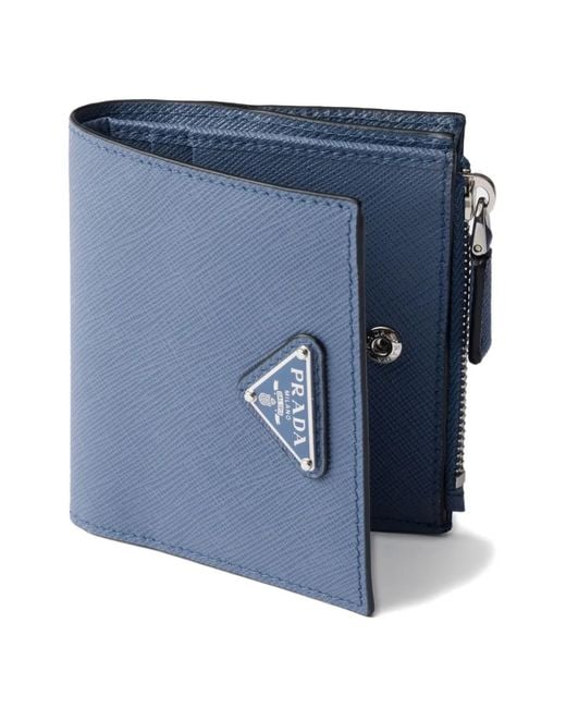 Prada Blue Small Saffiano Leather Wallet for men