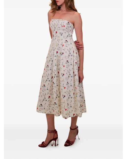 Azeeza White Sable Floral-Pattern Midi Dress