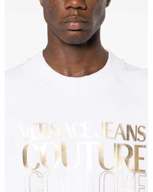 Versace White Logo-print Cotton Sweatshirt for men
