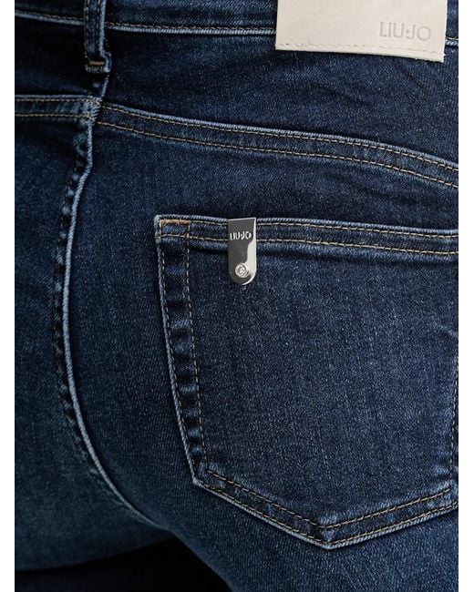 Liu Jo Blue Logo-Plaque Frayed Jeans
