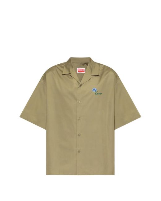 KENZO Natural Tulip-Embroidered Short-Sleeve Shirt for men