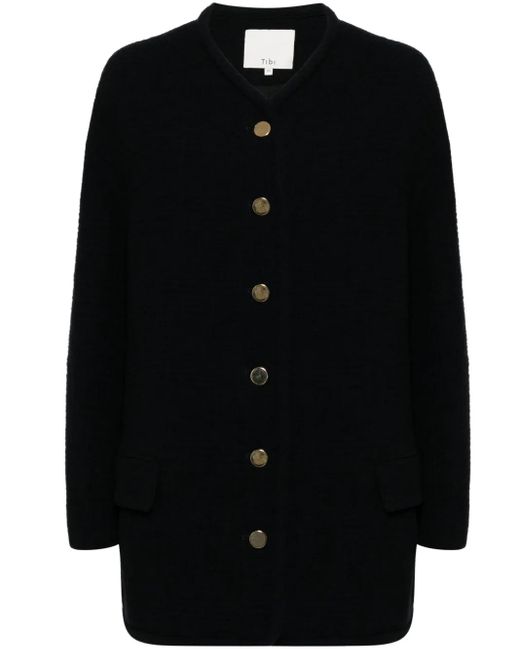 Tibi Black Collarless Cardigan