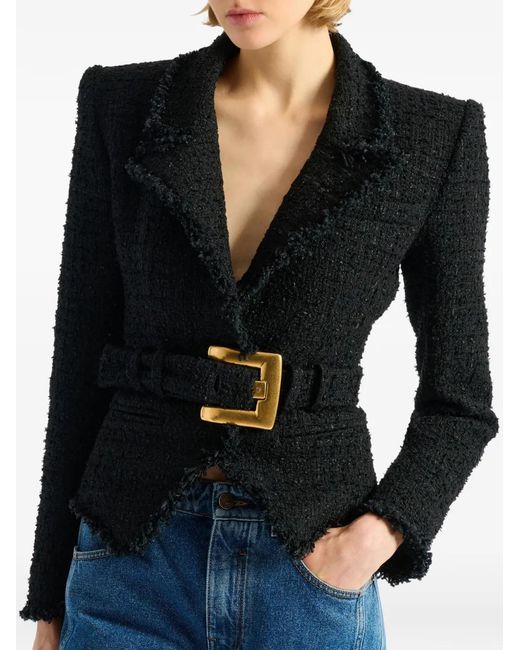 Balmain Black Belted Tweed Jacket