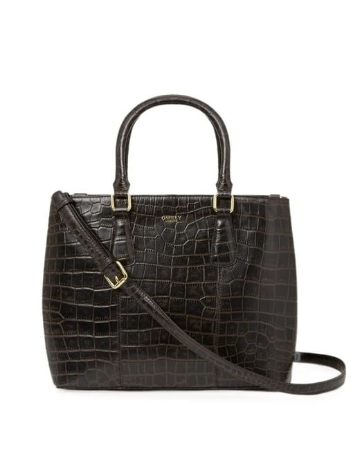 Osprey Black Adaline Croc-Effect Leather Tote Bag