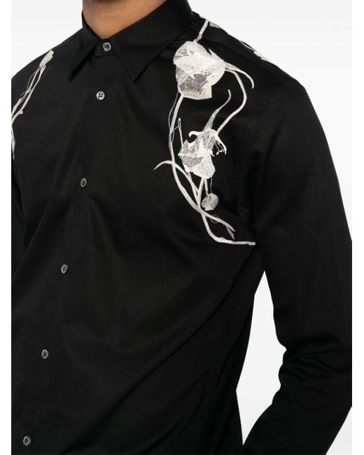 Alexander McQueen Black Floral Harness Detail Cotton Shirt for men