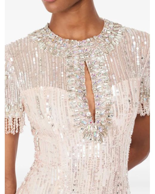 Jenny Packham Natural Nova Sequin-Embellished Keyhole-Neck Maxi Dress