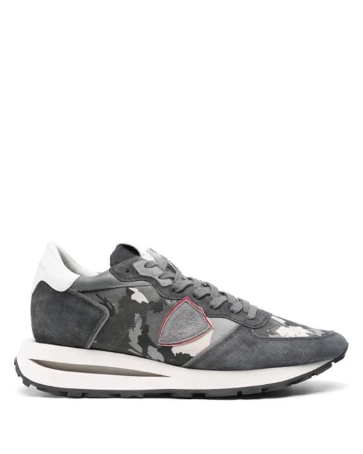 Philippe Model Gray Panelled Suede Camouflage Sneakers for men
