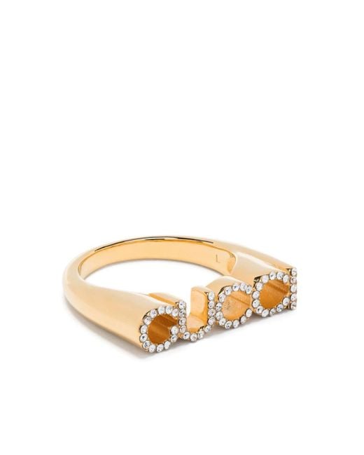 Gucci Metallic Logo-script Crystal-embellished Antique Gold-toned Metal Ring