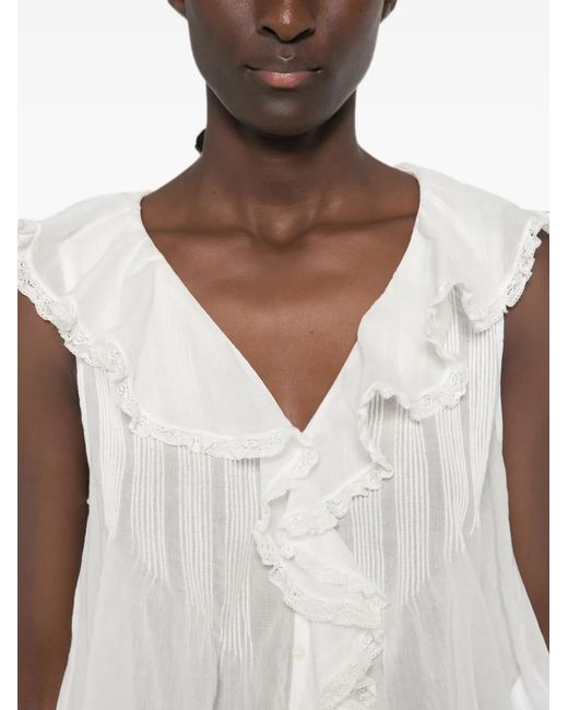 Doen White Hilda Ruffle-Trimmed Top