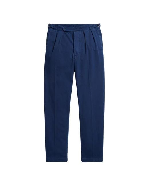 Polo Ralph Lauren Blue Button Pleated Twill Trousers for men