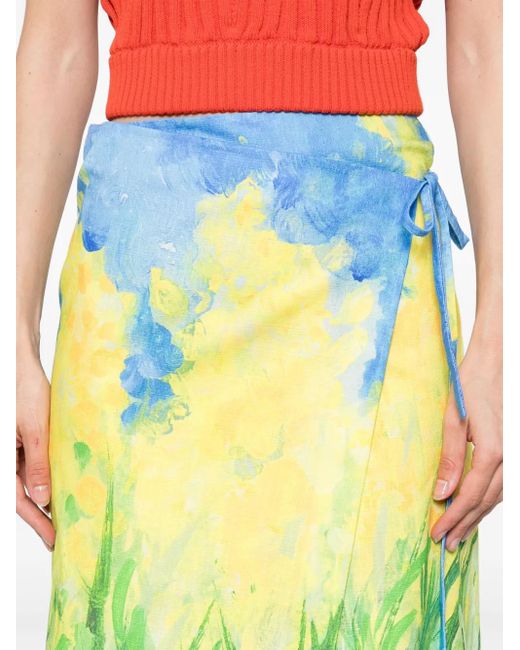 MSGM Green Floral-Print Midi Skirt