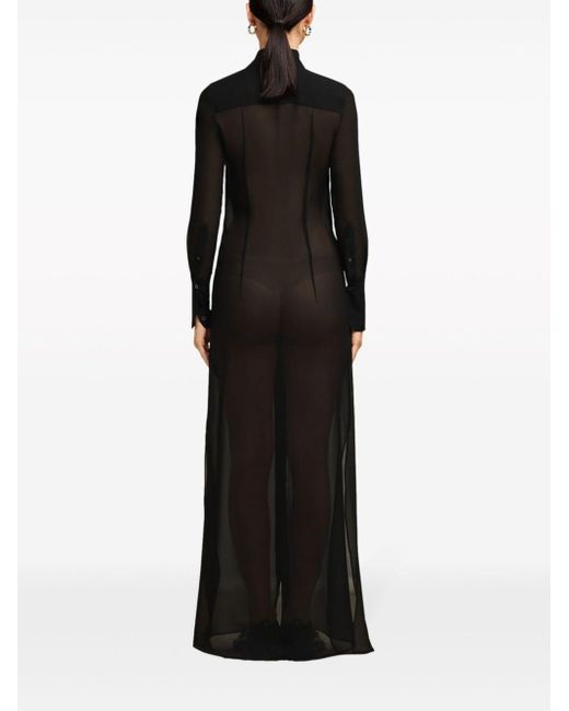 AMI Black Sheer Silk Maxi Dress