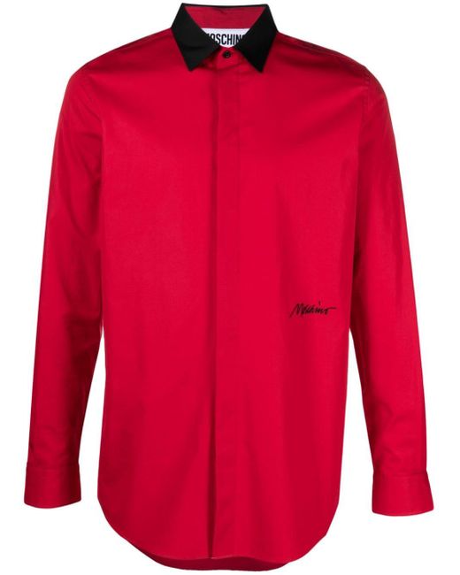 Chemise en popeline à logo brodé Moschino pour homme en coloris Red