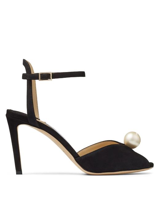 Jimmy Choo Black Sacora 85Mm Pearl-Embellished Sandals