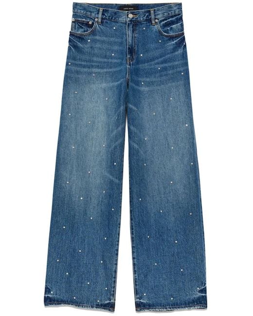 Purple Brand Blue Rhinestone-Embellished Wide-Leg Jeans