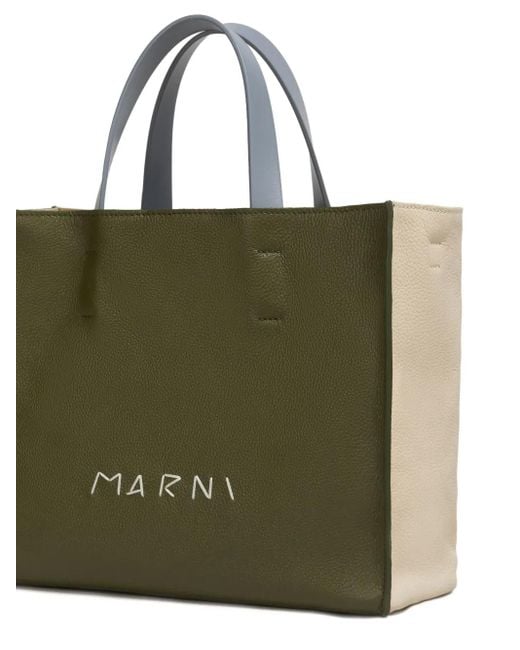 Marni Green Leather Museo Soft Tote Bag