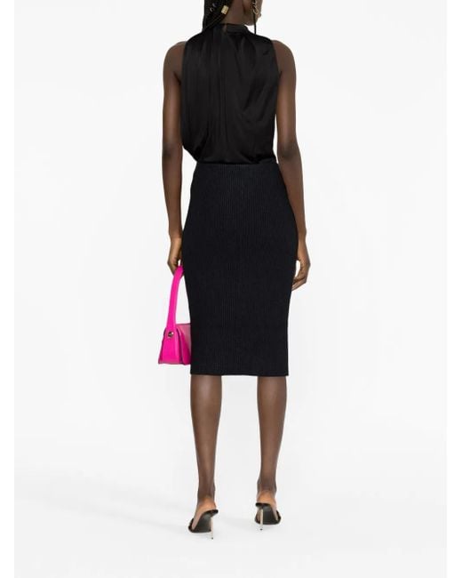 Tom Ford Black Ribbed Zip-Up Pencil Skirt