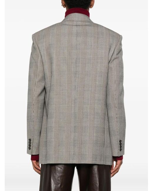 Saint Laurent Gray Double-Breasted Check Jacket for men