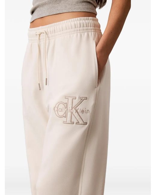 Calvin Klein White Logo-Embroidered Drawstring Track Pants