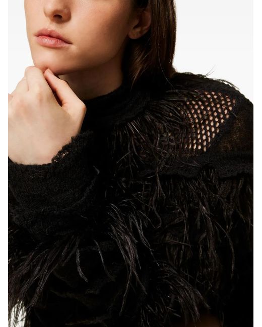 Twinset Black Feather-Detail Mini Dress