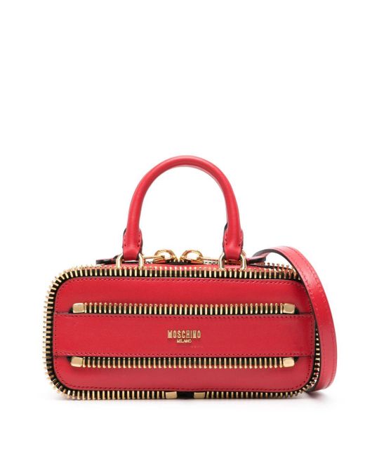 Moschino Red Decorative-zip Leather Tote Bag