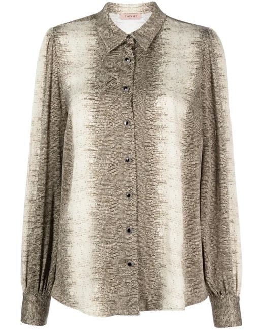 Twinset Brown Lizard Skin Effect Butotn-Up Shirt