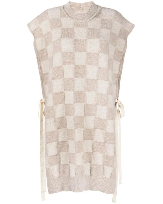 Uma Wang Natural Checkerboard-Pattern Knitted Vest
