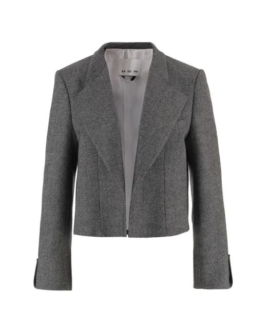 Sa Su Phi Gray Peak-Lapels Cropped Blazer