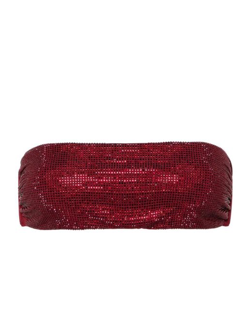 Fisico Red Rhinestone-embellished Bandeau Bikini Top