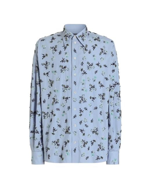 Dolce & Gabbana Blue Cotton Shirt With Embroidery for men