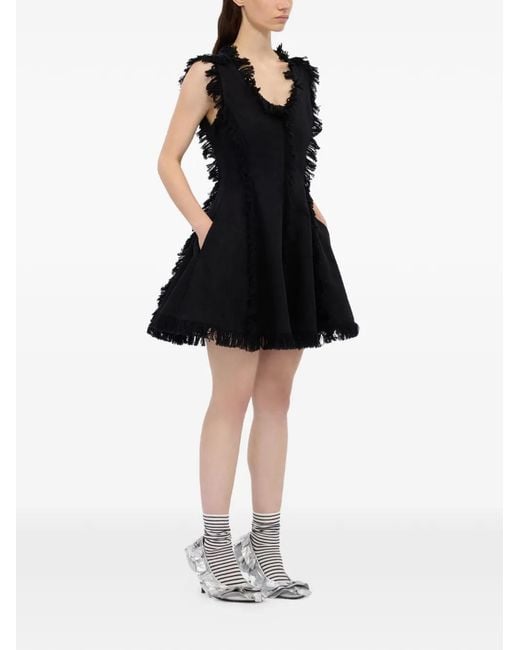 MSGM Scoop-Neck Fringed Mini Dress in Black
