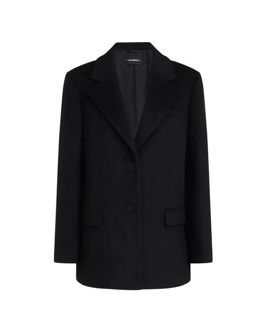 Karl Lagerfeld Black Single-Breasted Felted Coat