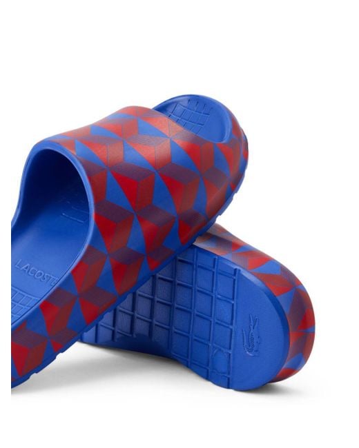 Lacoste White Geometric-print Open-toe Slides for men