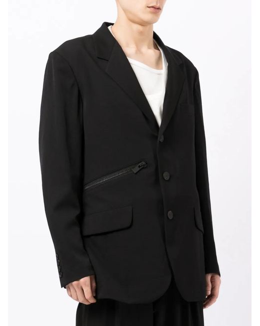 Yohji Yamamoto Black Zip-Detail Cotton Blazer for men