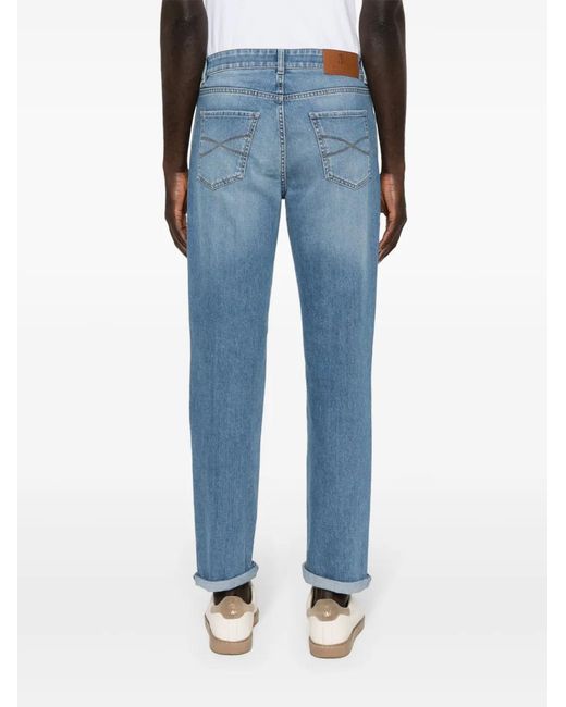 Brunello Cucinelli Blue Mid-Rise Straight-Leg Jeans for men
