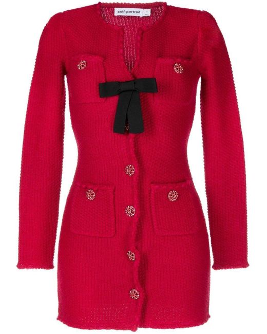 SelfPortrait Red Melange Knit Mini Bow Dress Lyst