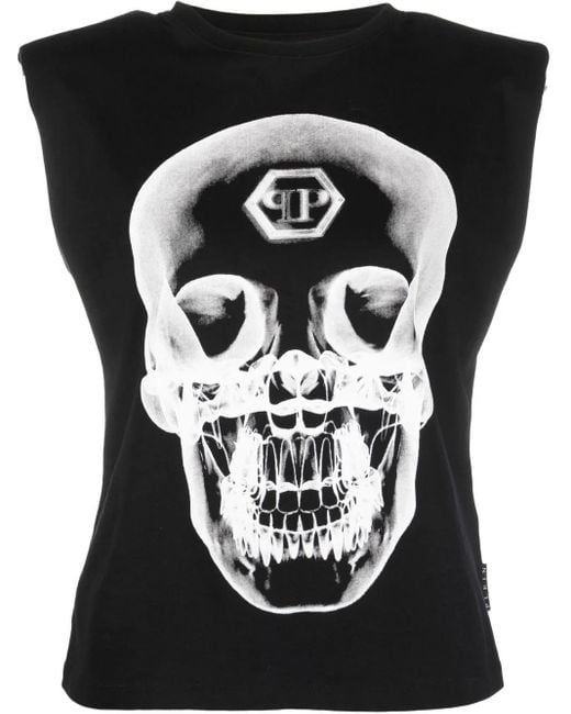 Philipp Plein Black Graphic-Print Sleeveless Top