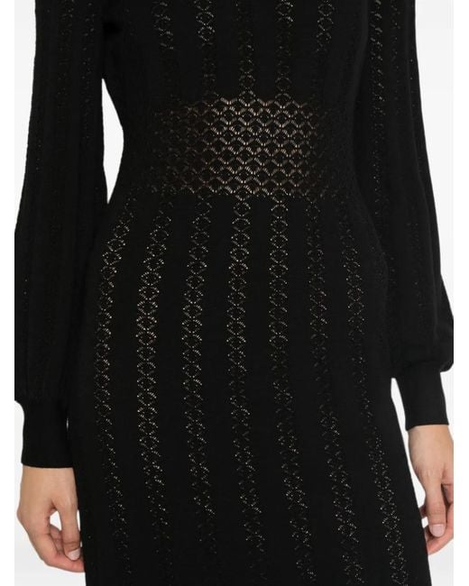 Twinset Black Pointelle-Knit Long-Sleeve Dress