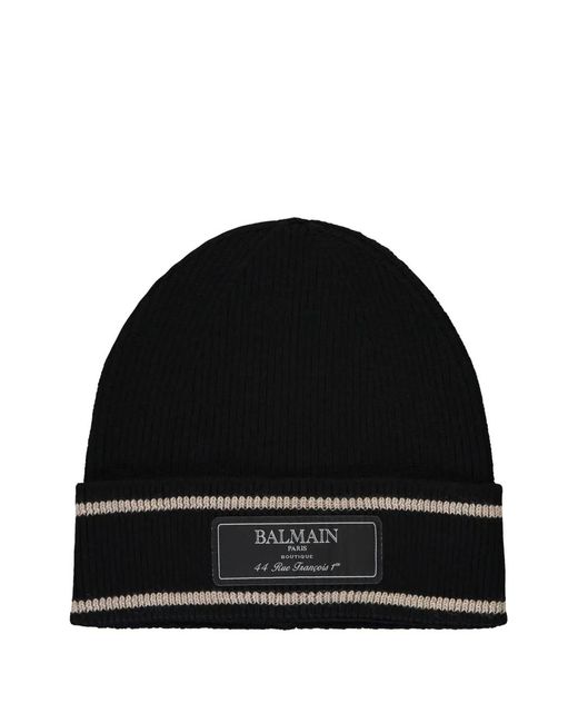 Balmain Black Knitted Beanie for men