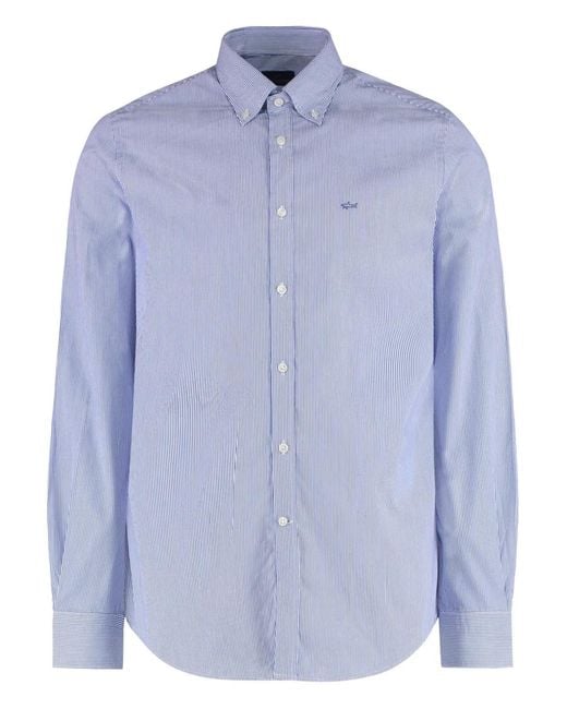 Paul & Shark Blue Striped Button-Down Cotton Shirt for men