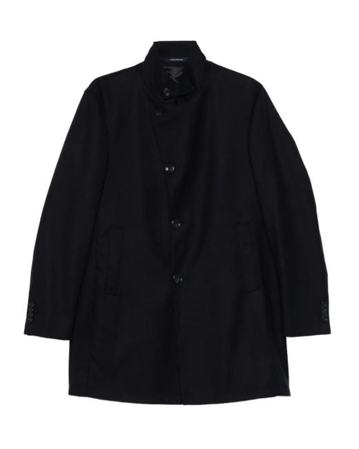 Tagliatore Blue Mandarin-Collar Button Coat for men