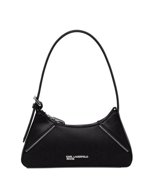 Karl Lagerfeld Black Small Rebel Logo-Plaque Zip-Detail Shoulder Bag