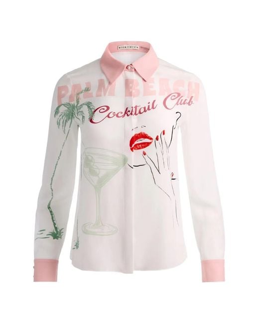 Alice + Olivia White Willa Graphic-Print Shirt