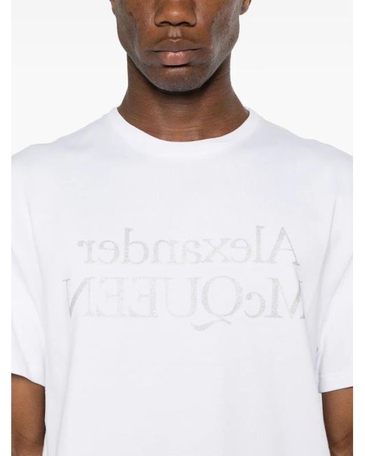 McQueen White Reflection Logo T-Shirt for men