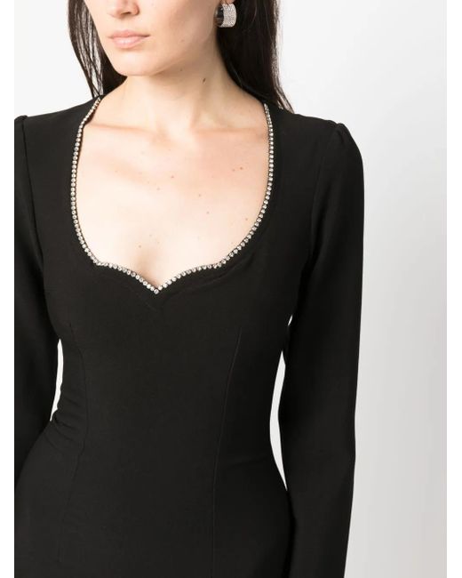 Nissa Black Crystal-Embellished Long-Sleeve Midi Dress