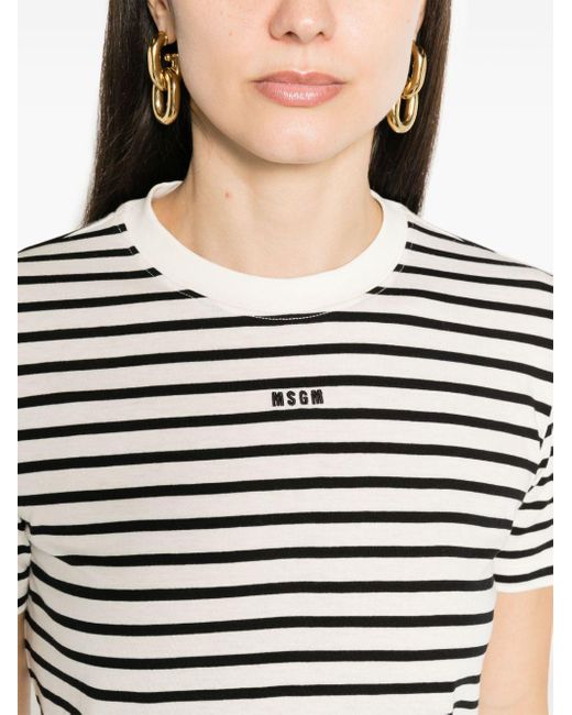 MSGM Black Logo-embroidered Striped T-shirt
