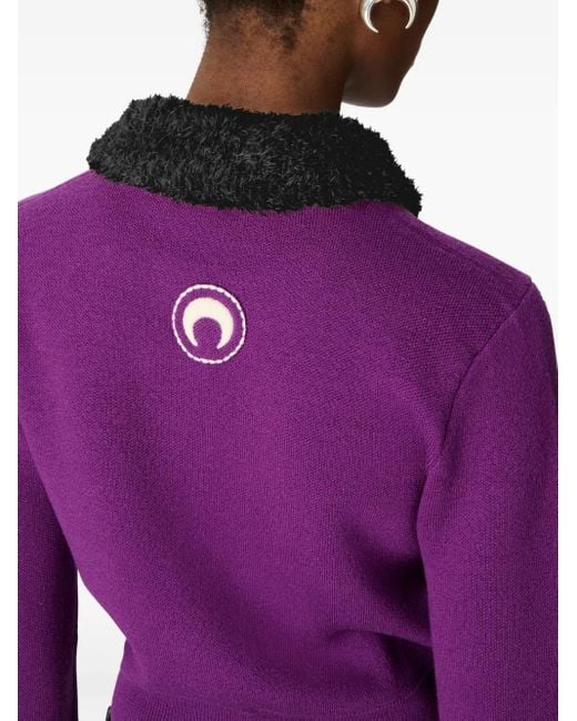 MARINE SERRE Purple Wool Cropped Cardigan