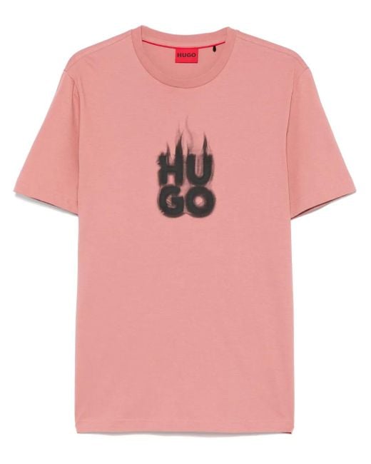 HUGO Katoenen T-Shirt Met Logoprint in het Pink voor heren