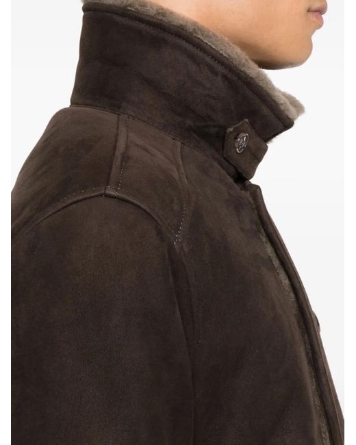 Barba Napoli Doppelreihige Jacke mit Pelzkragen in Brown für Herren