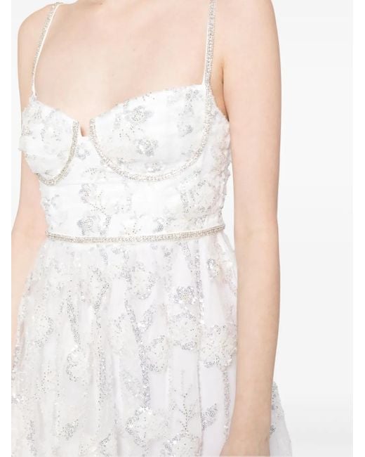 Self-Portrait White Sequin-Embellished Lace Minidress